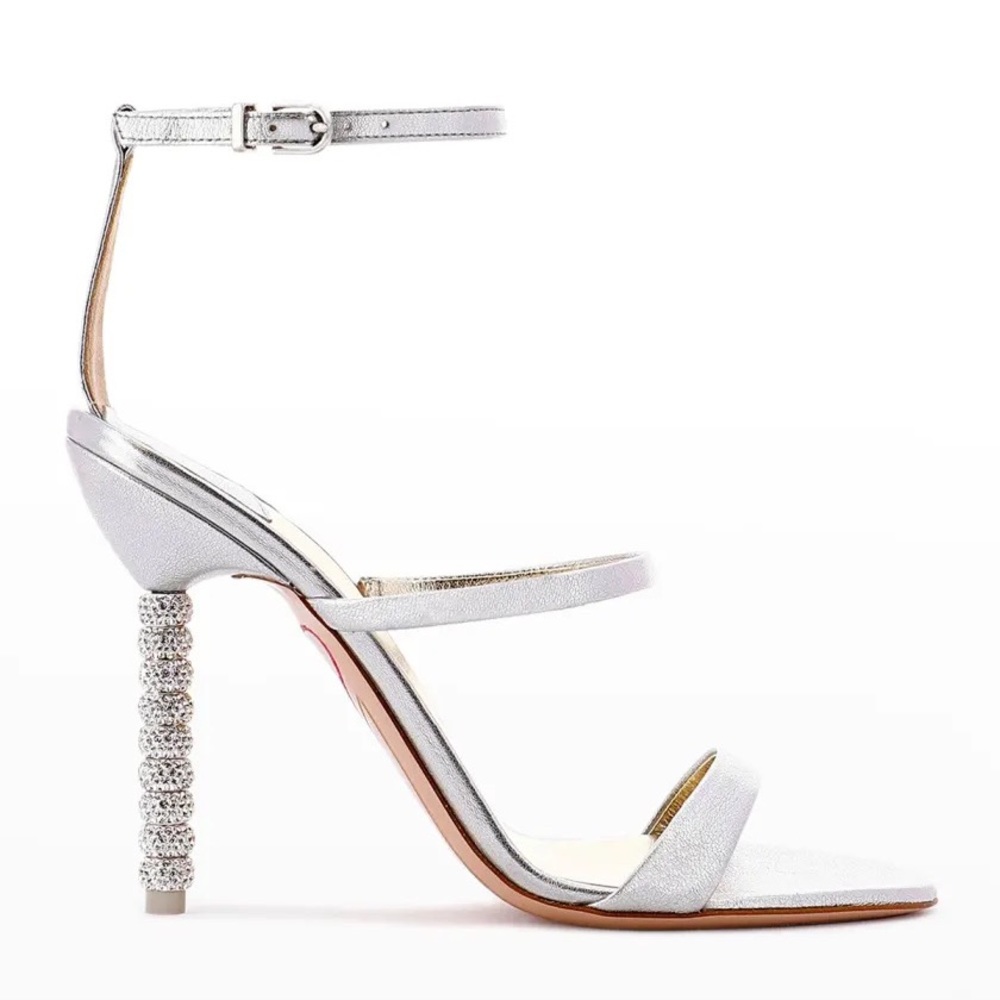 Sophia Webster Silver Rosalind Crystal Heel Sandal Sz 39